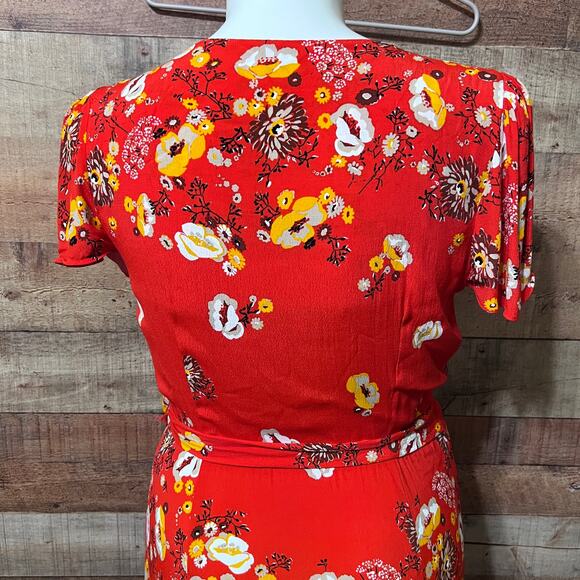 Free People Jess Wrap Dress in Red-Orange Floral Size M - Picture 11 of 16